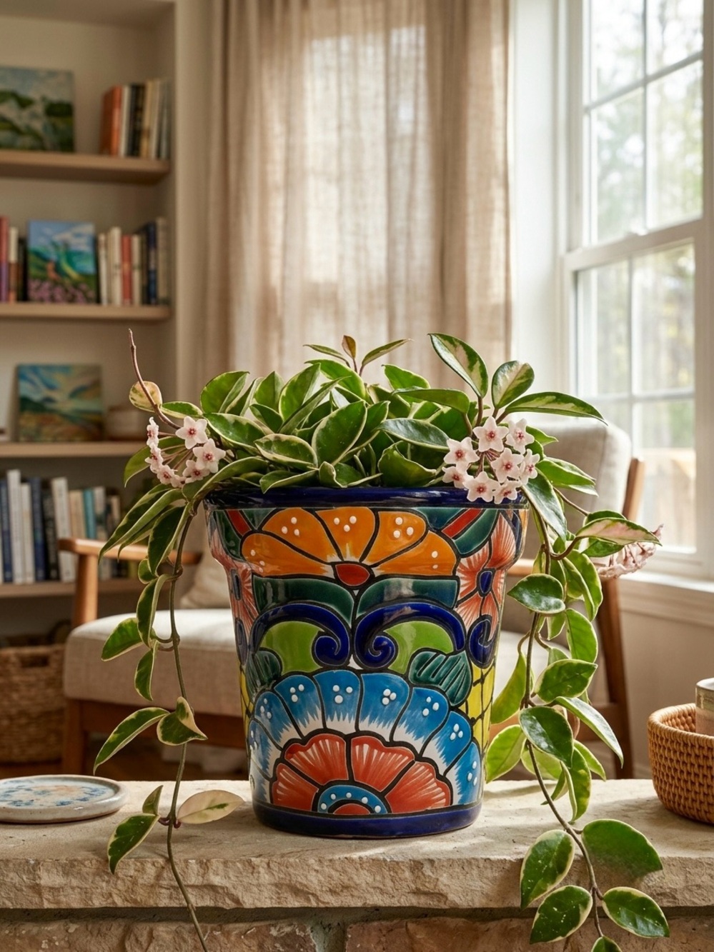 Hand Painted Talavera Planter with Drainage Hole